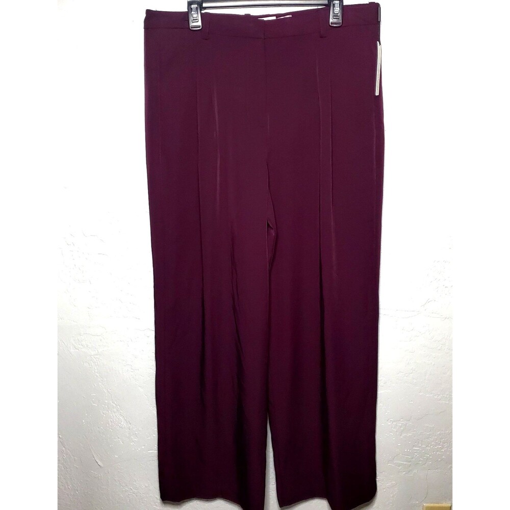 NWT‎ Calvin Klein Sz 14 | Plum Dark Purple Pleated Satin Wide Leg Pants Elevated